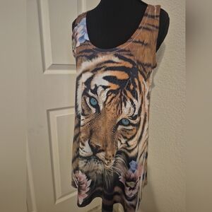 Tiger Face Sleeveless Tank Top with Rhinestone Accent - Brown/Black